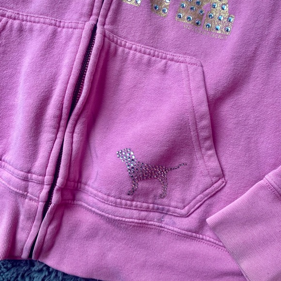 VTG VS PINK Y2K PINK AND GOLD EMBELLISHED ZIP-UP JACKET // SIZE XS💖 - Picture 2 of 5